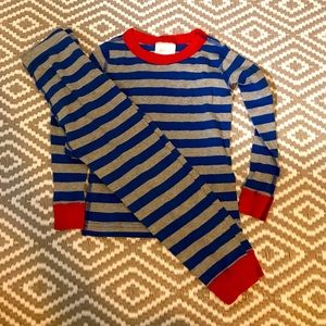 Hanna Andersson striped Long John Pajamas 100 US 4 Stripes Red Gray Blue